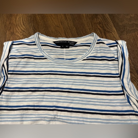 Veronica Beard Dree Striped Muscle T-Shirt Blue White Size XS - Picture 6 of 9